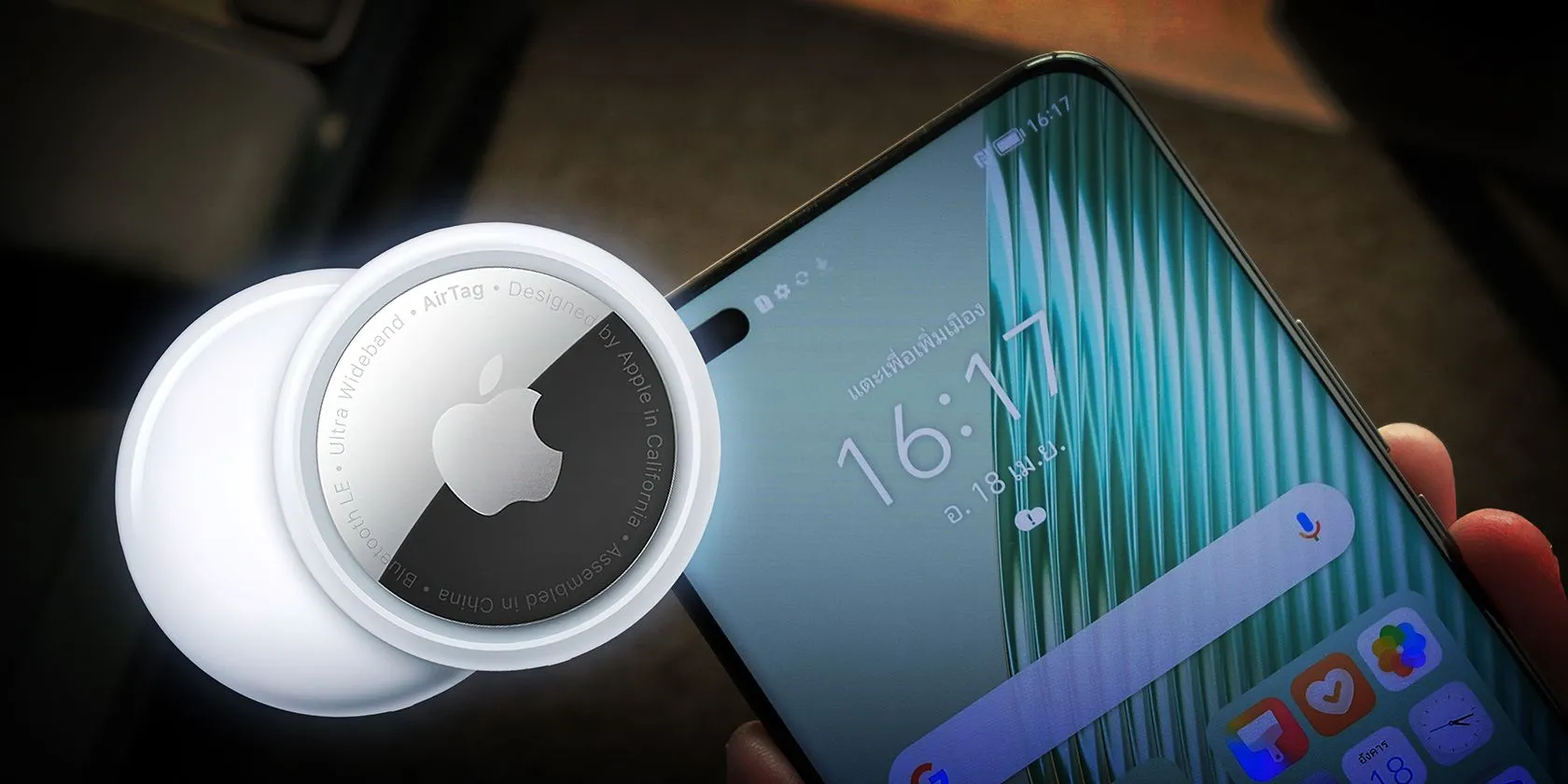 AirTag Apple và điện thoại Android, minh họa tính năng phát hiện thiết bị theo dõi Bluetooth trên Android