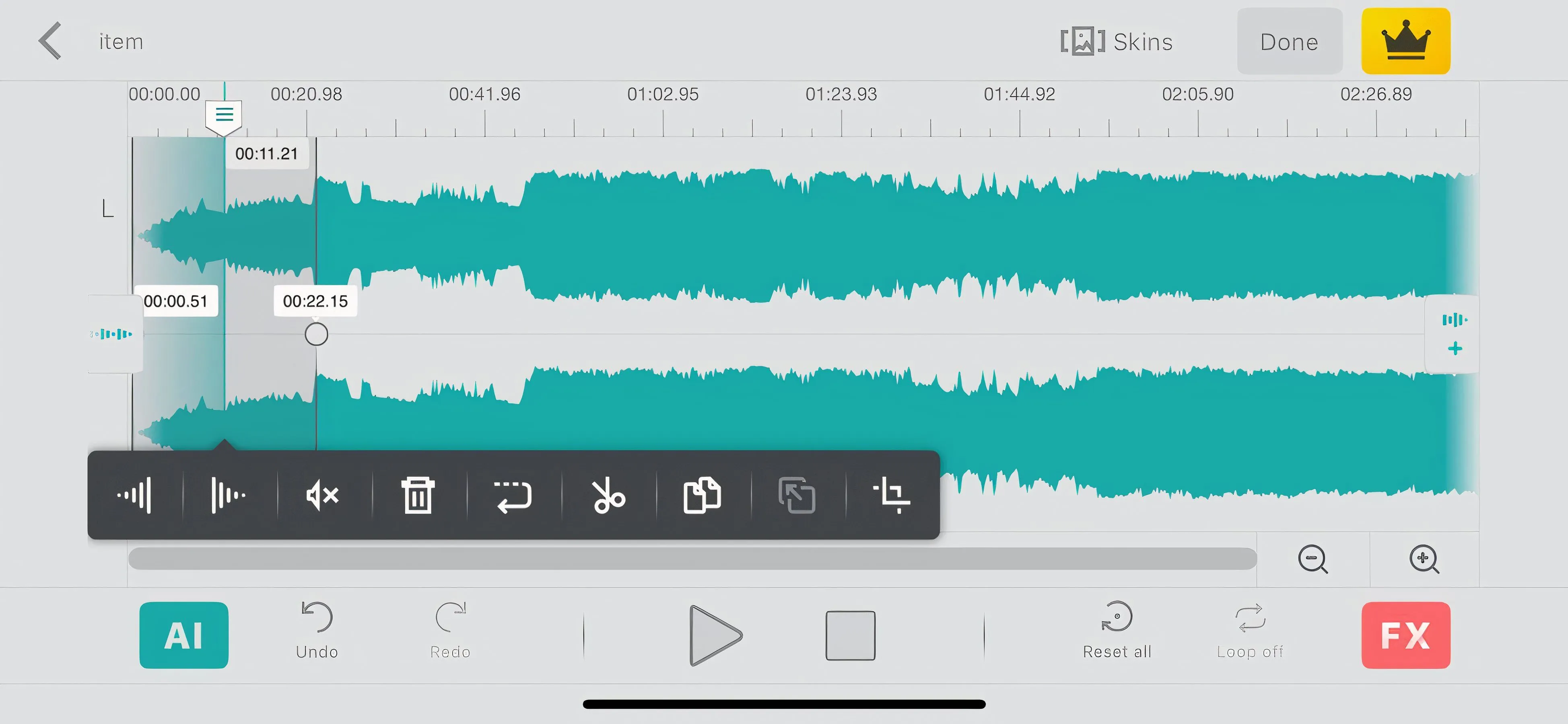 Ảnh chụp màn hình Audio Editor từ iPhone
