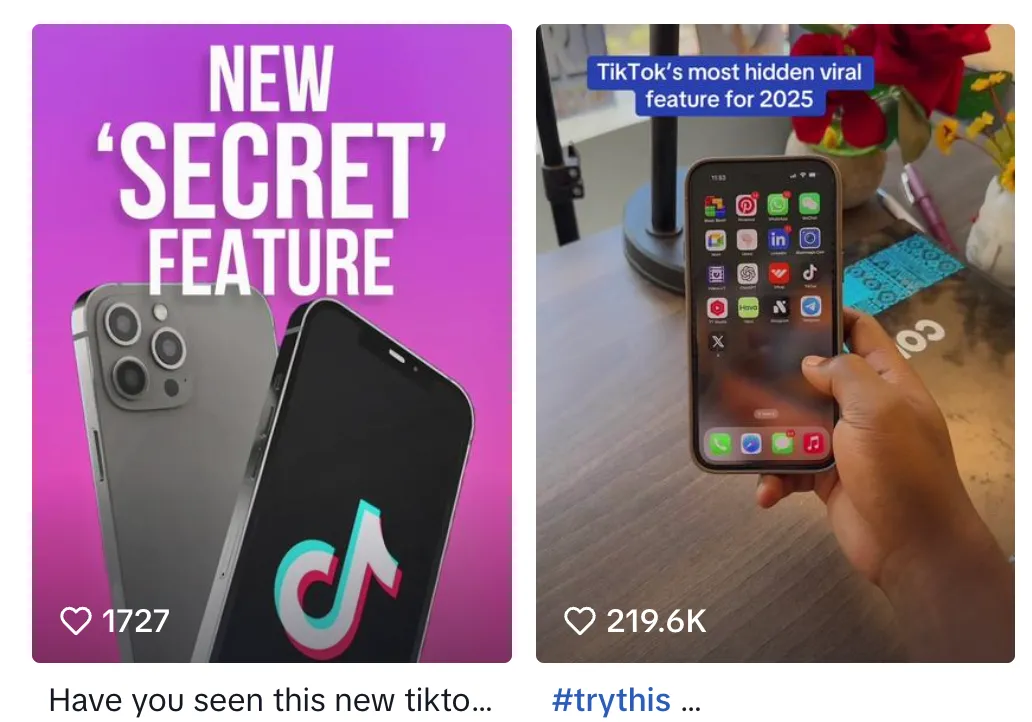 Ảnh chụp màn hình video TikTok quảng cáo ứng dụng TikTok Pro giả mạo với tính năng độc quyền