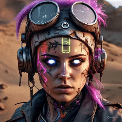Ảnh GIF người phụ nữ cyberpunk chuyển động bởi Meta AI