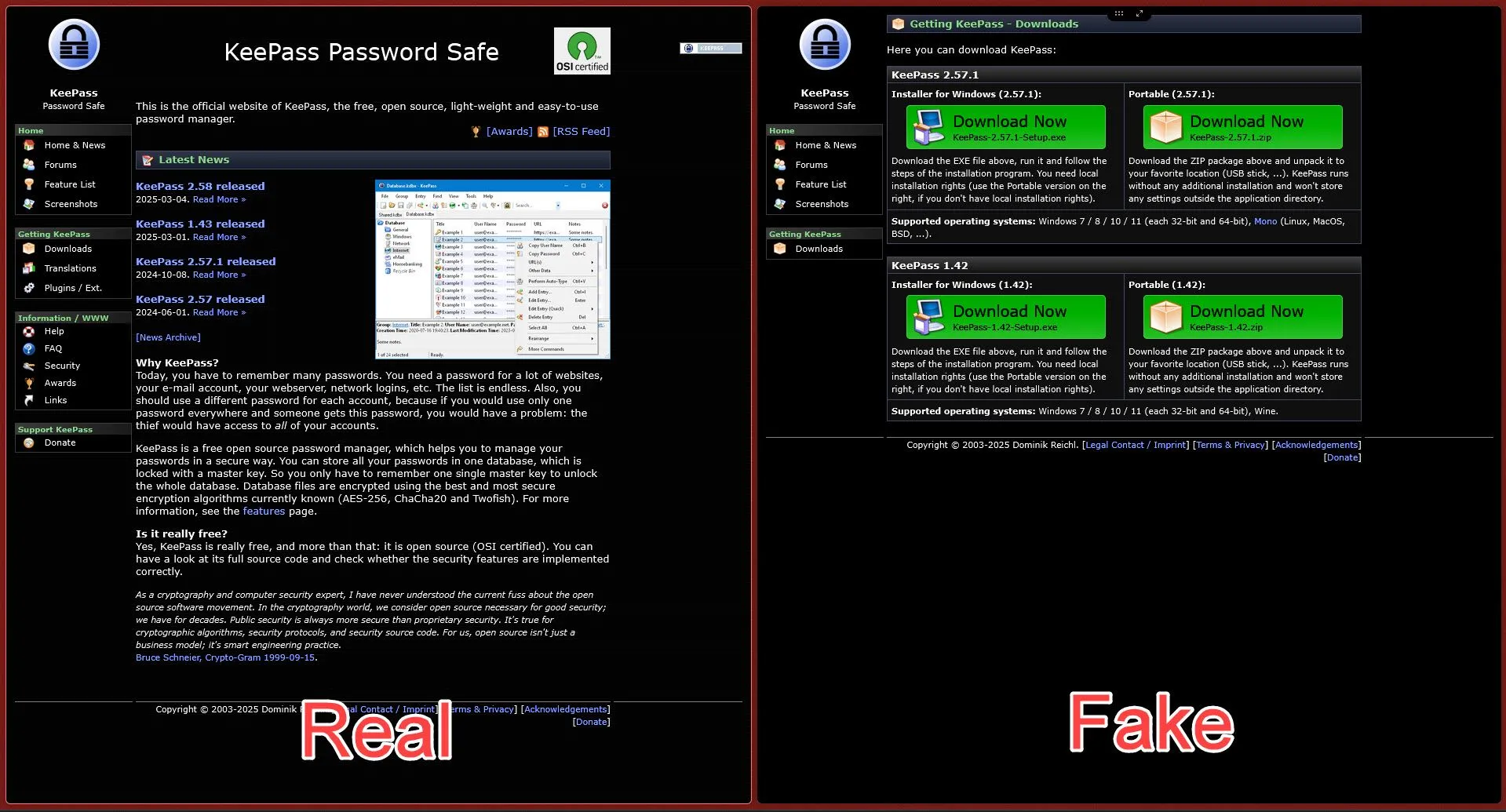 Ảnh minh họa các trang web KeePass giả mạo chuyên lừa đảo người dùng
