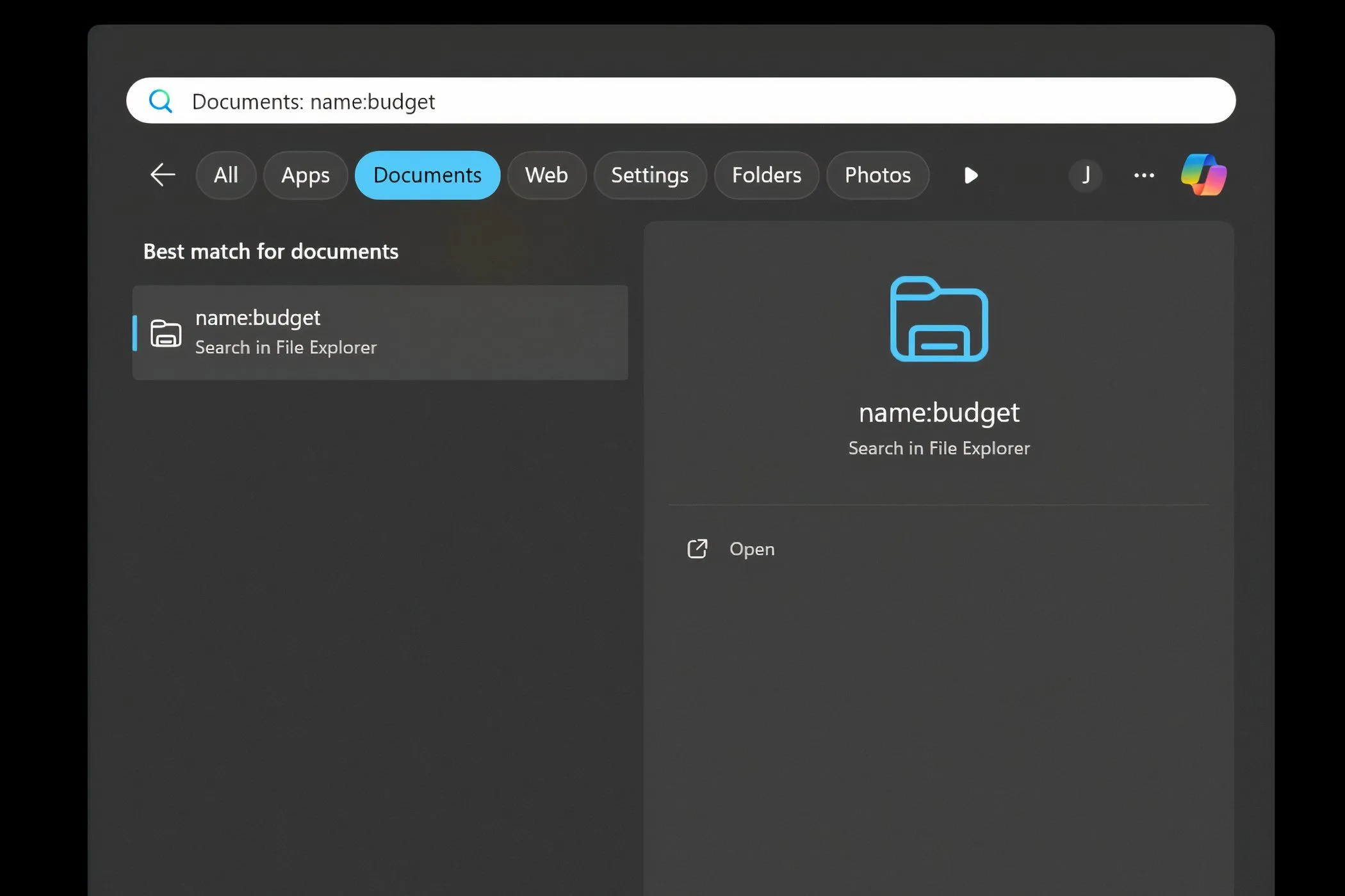 Áp dụng bộ lọc Name trong tìm kiếm Windows để tìm file có từ khóa cụ thể