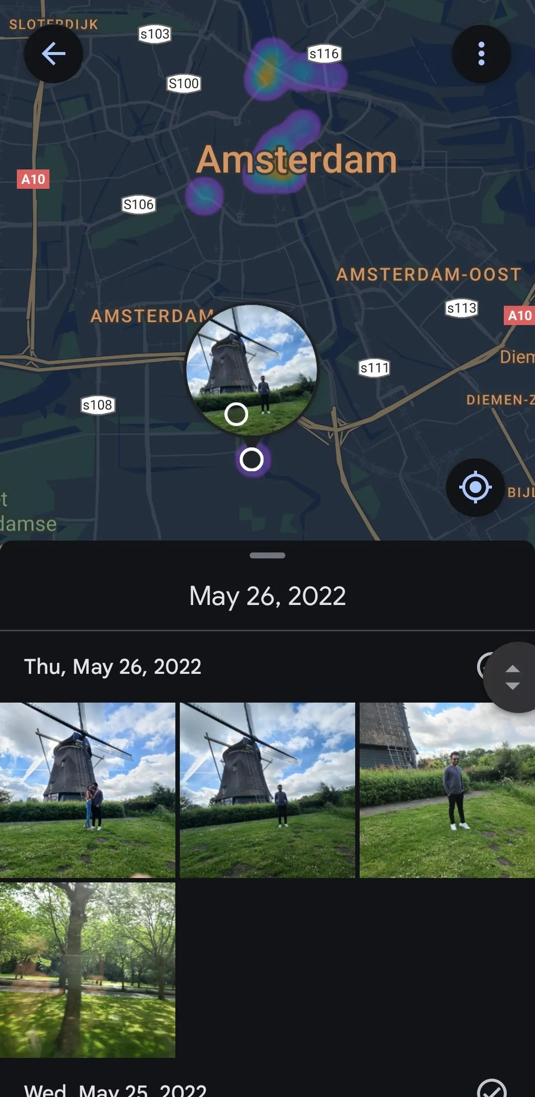 Bản đồ nhiệt trên Google Photos hiển thị các địa điểm chụp ảnh như Amsterdam