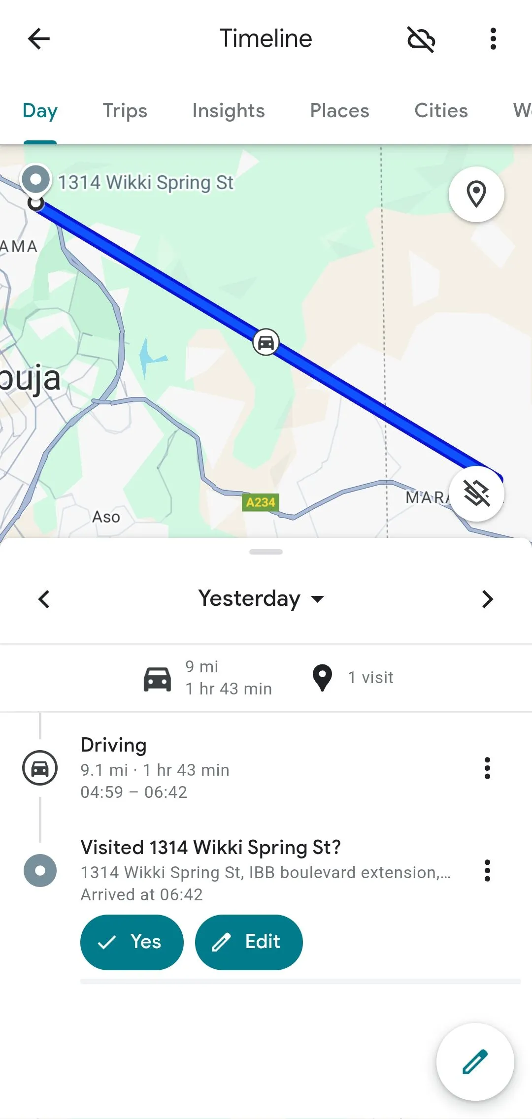 Bản ghi dòng thời gian chi tiết về lịch sử di chuyển của người dùng trên Google Maps