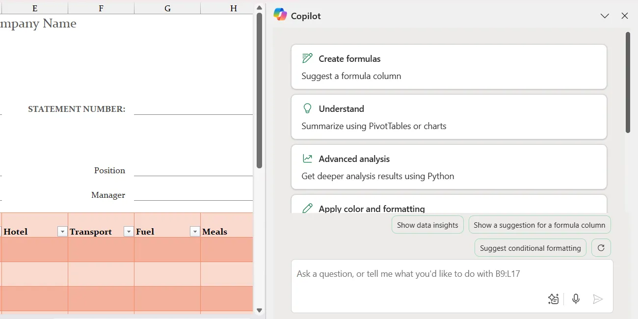 Bảng điều khiển Copilot tích hợp trực tiếp trong Excel, hỗ trợ xử lý dữ liệu