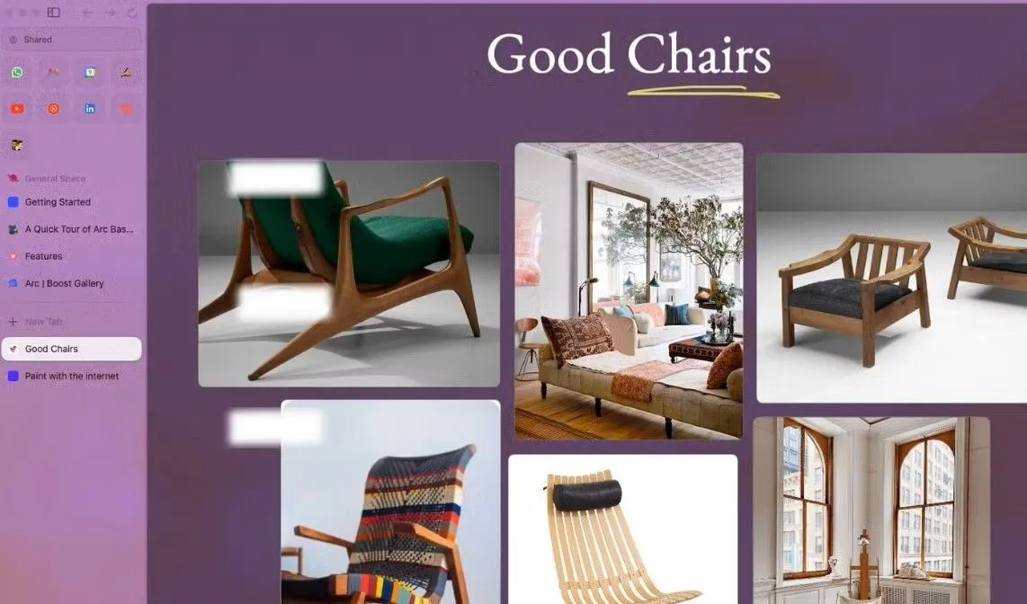 Bảng trắng ảo Arc Easel trong trình duyệt Arc dùng để sắp xếp ý tưởng và hình ảnh