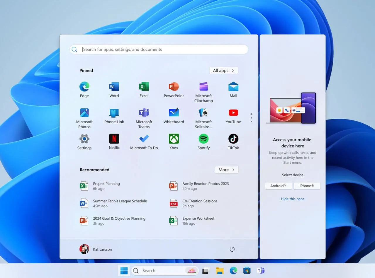 Biểu tượng ứng dụng Phone Link xuất hiện trong menu Start của Windows, minh họa sự tích hợp sâu với hệ điều hành.