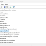 Bộ điều khiển lưu trữ được đánh dấu trong Trình quản lý Thiết bị của Windows để kiểm tra driver NVMe.