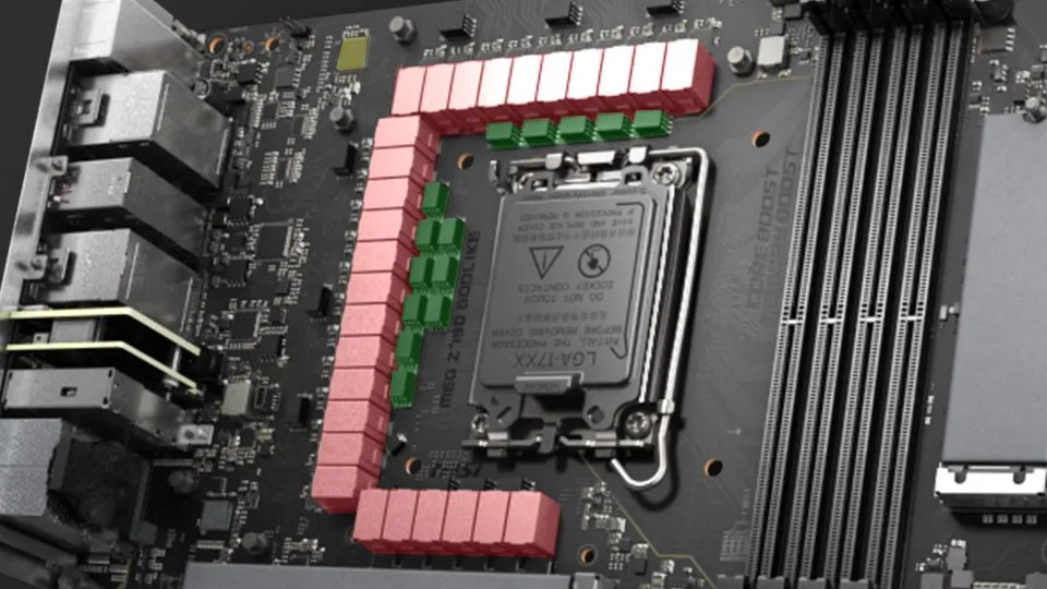 Bo mạch chủ MSI MEG Z790 với các VRM được tô sáng