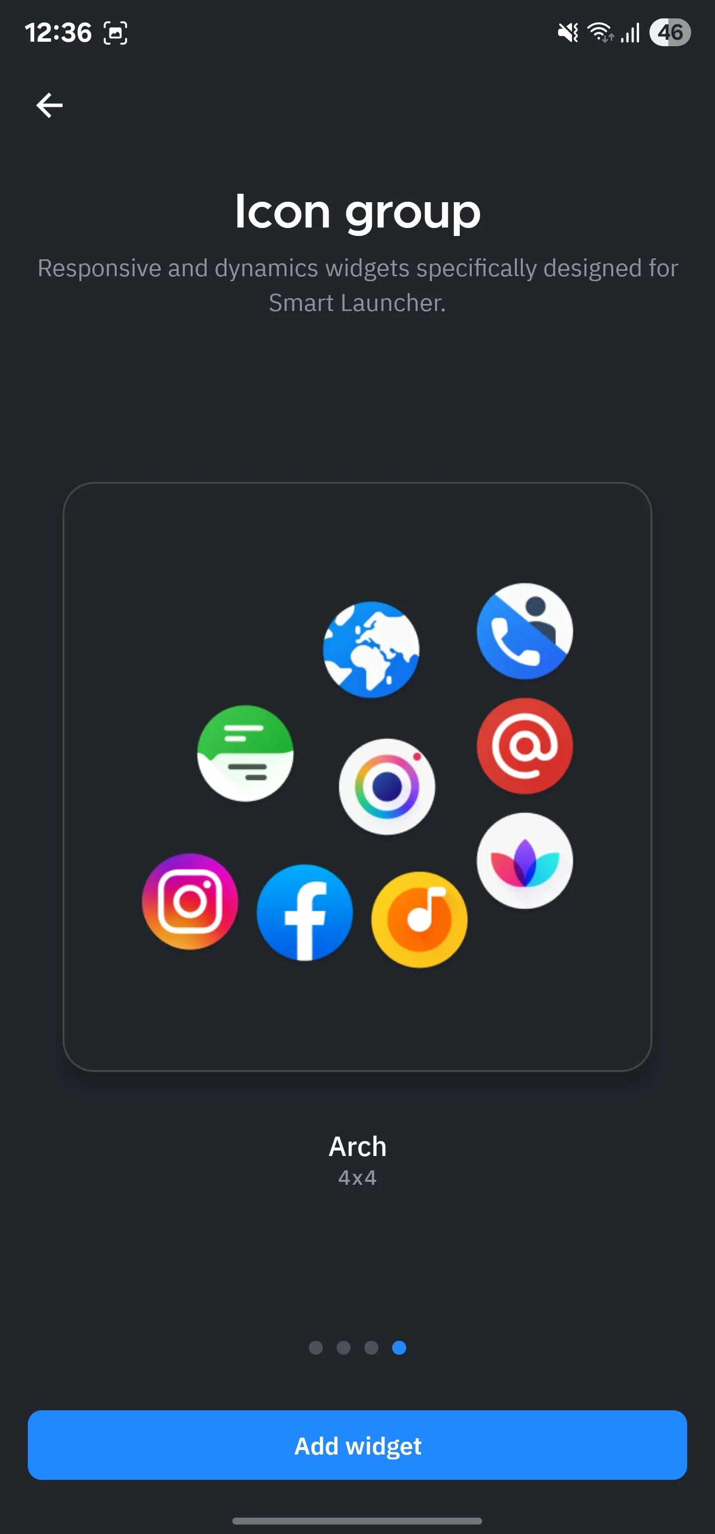 Bố trí nhóm biểu tượng dạng vòm (Arch) trong Smart Launcher, giúp dễ dàng truy cập bằng một tay