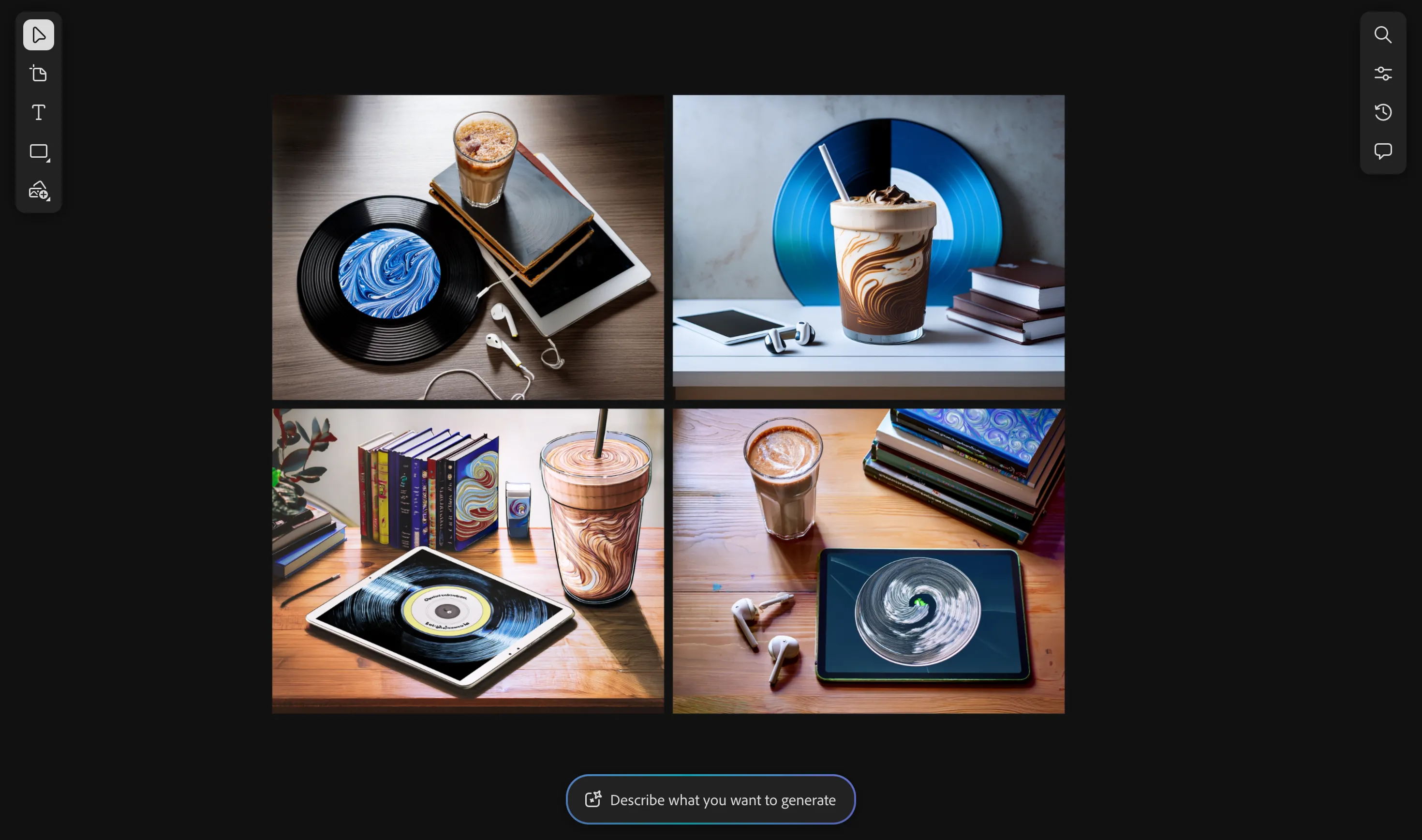 Bốn hình ảnh được tạo ra từ tính năng Remix của Adobe Firefly Boards, kết hợp các yếu tố từ ảnh gốc.