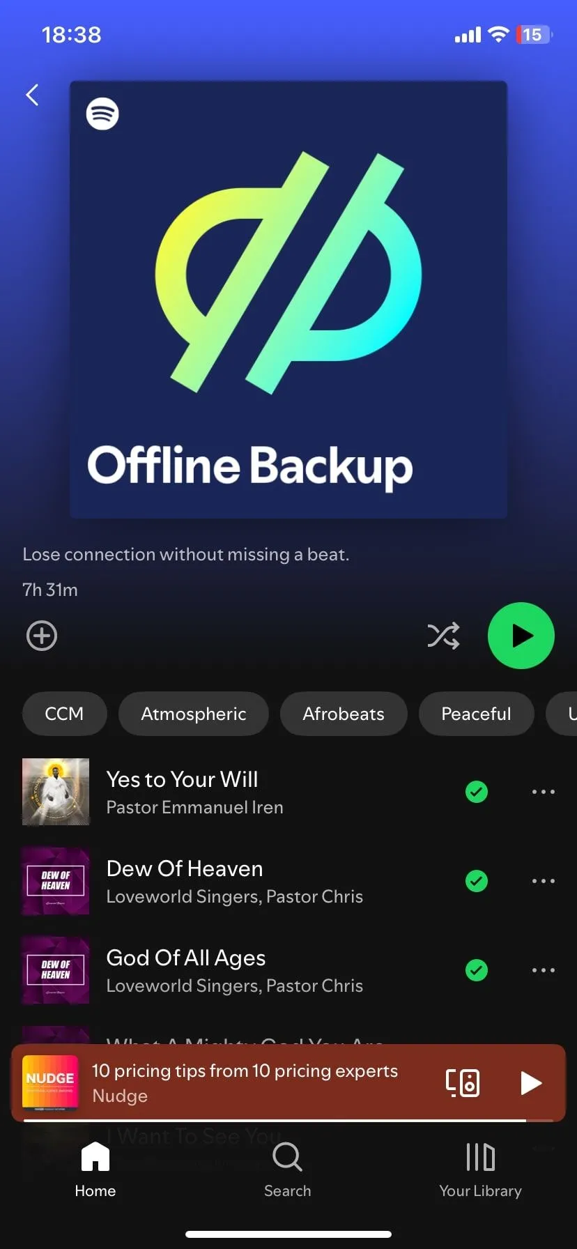 Các bài hát đã tải xuống để nghe ngoại tuyến trên ứng dụng Spotify.