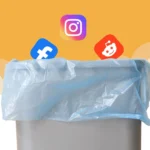 Các biểu tượng mạng xã hội như Facebook, Instagram, Twitter đang rơi vào thùng rác, minh họa việc từ bỏ hoặc hạn chế sử dụng mạng xã hội để tăng cường hoạt động thể chất.