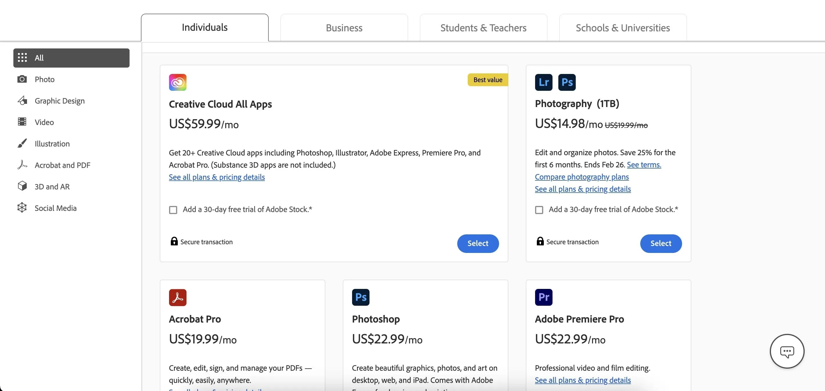 Các biểu tượng ứng dụng thuộc bộ Adobe Creative Cloud, dịch vụ đăng ký phần mềm sáng tạo