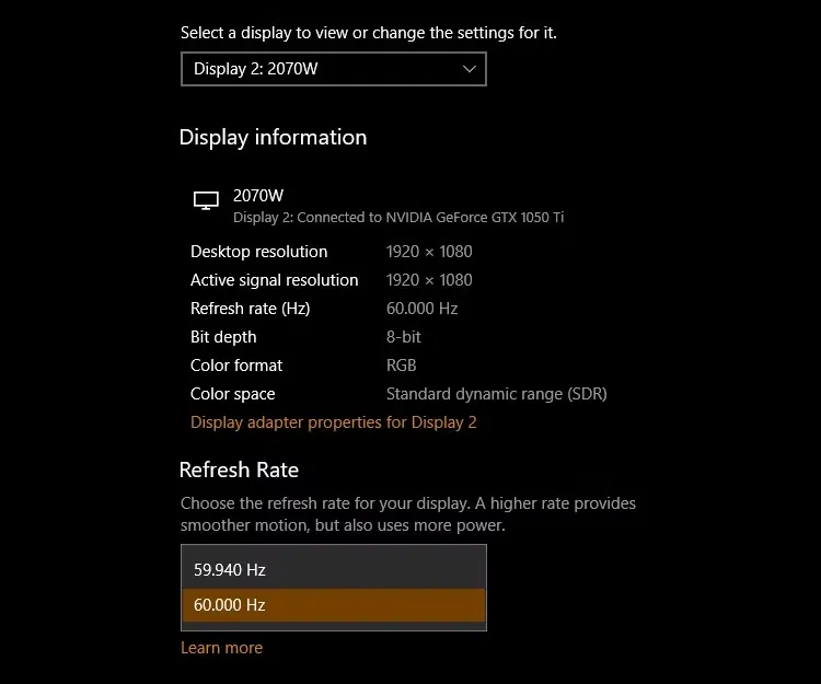 Các bước thay đổi tần số quét (refresh rate) màn hình trên hệ điều hành Windows 10