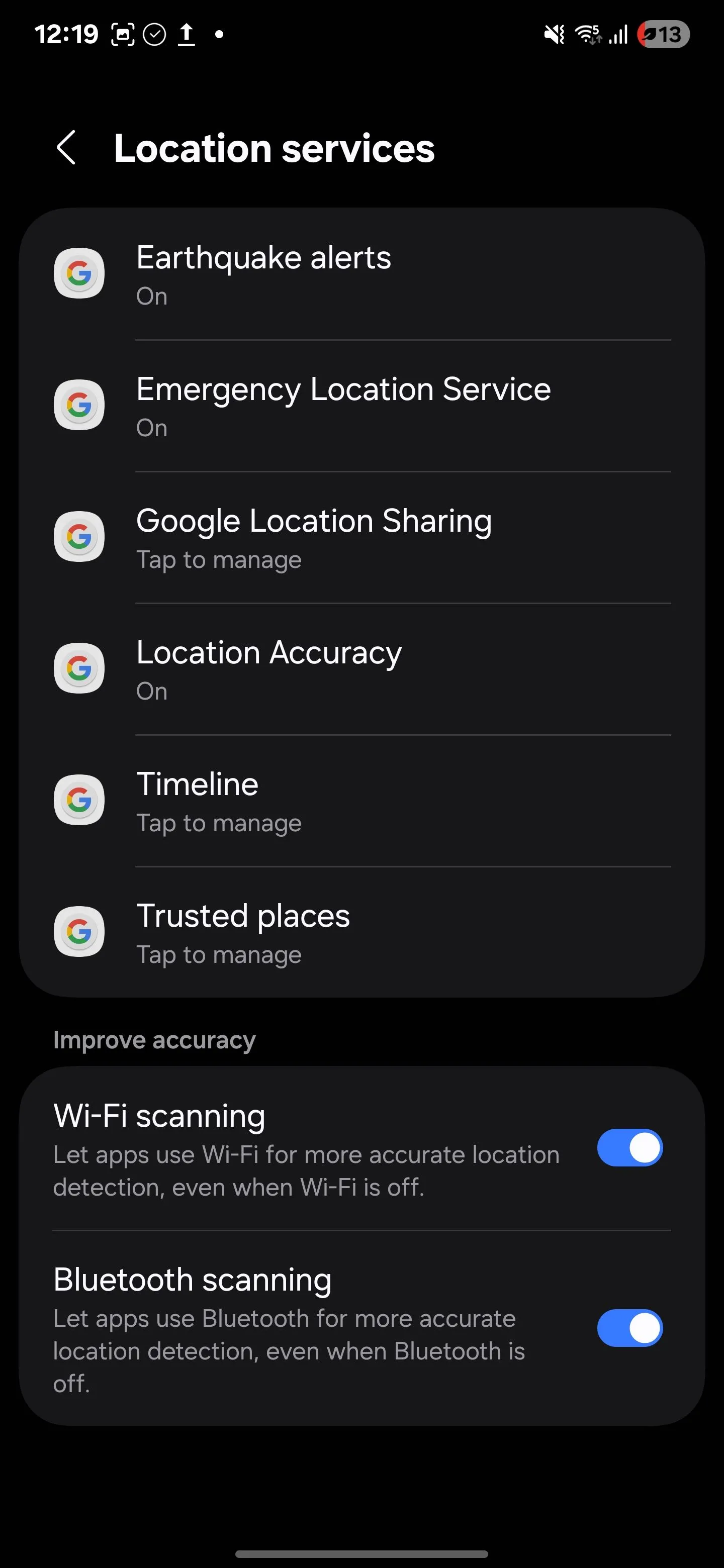Các bước vô hiệu hóa tính năng quét Bluetooth (Bluetooth Scanning) trong cài đặt vị trí trên Samsung