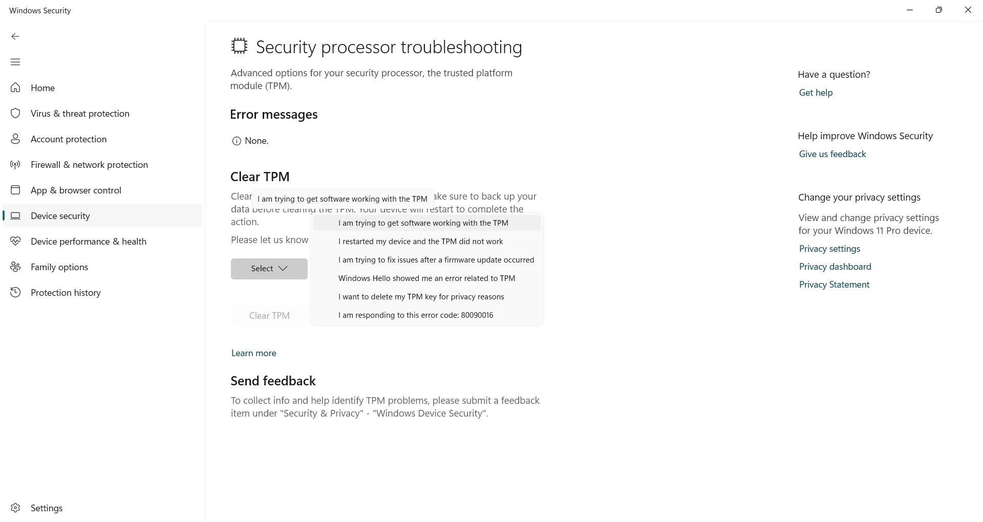 Các bước xóa dữ liệu TPM để khắc phục lỗi bộ xử lý bảo mật trên Windows 11