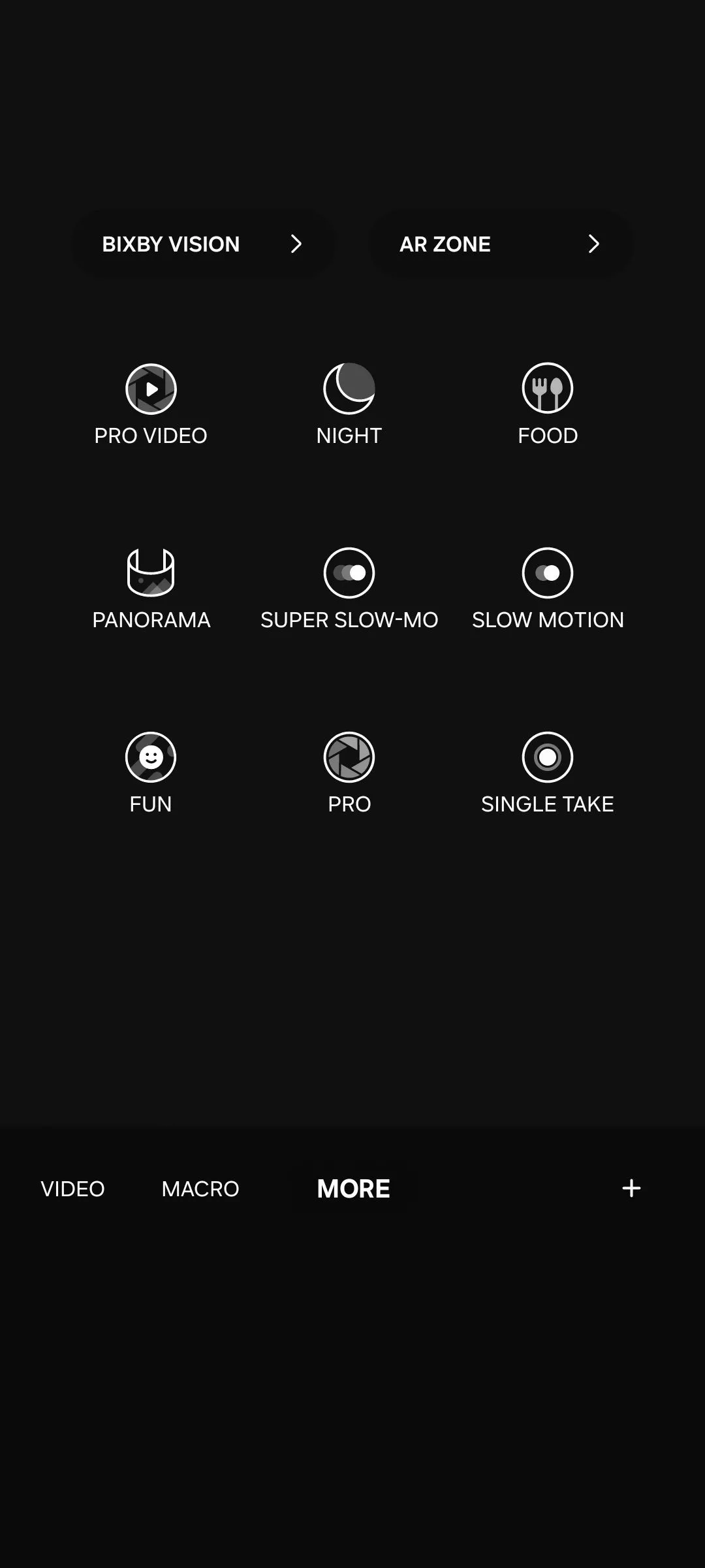 Các chế độ chụp ảnh đa dạng trên ứng dụng camera Samsung, bao gồm Chế độ Pro