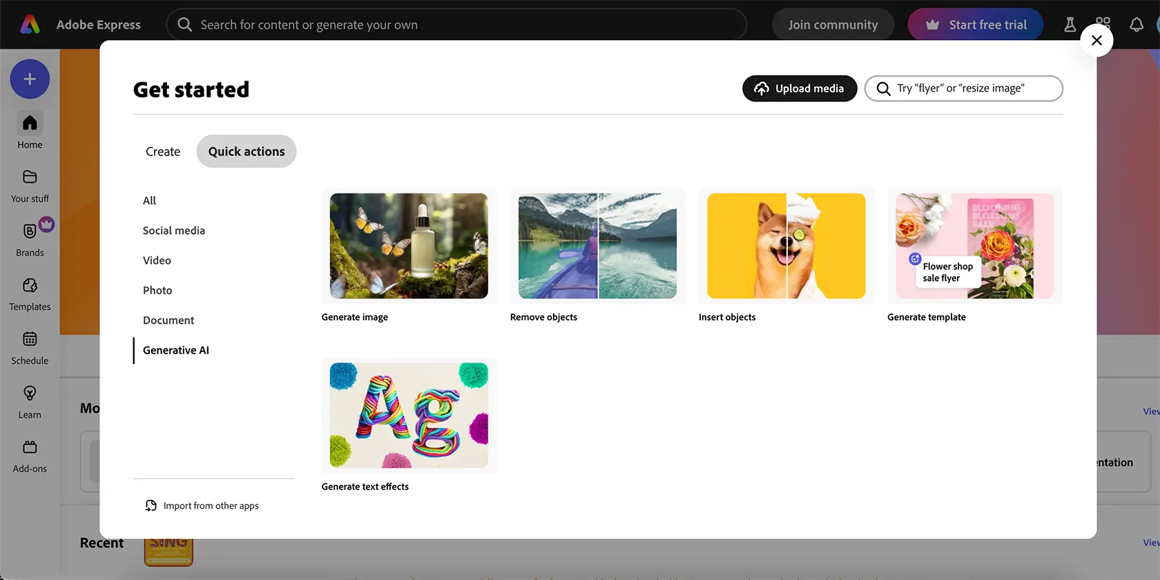 Các hành động nhanh của AI trong Adobe Express