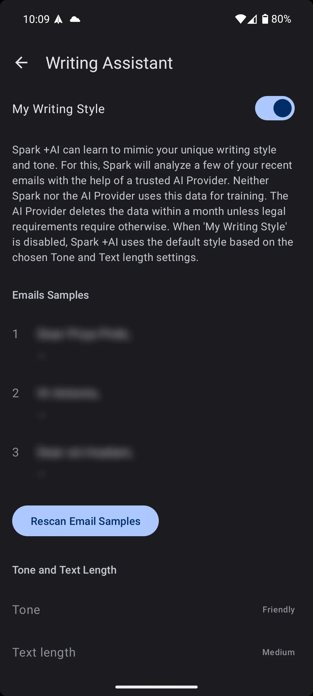 Các mẫu phong cách viết của trợ lý AI trong Spark Mail để soạn thảo email