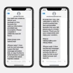 Các mẫu tin nhắn smishing giả mạo giao hàng và phí cầu đường trên iMessage