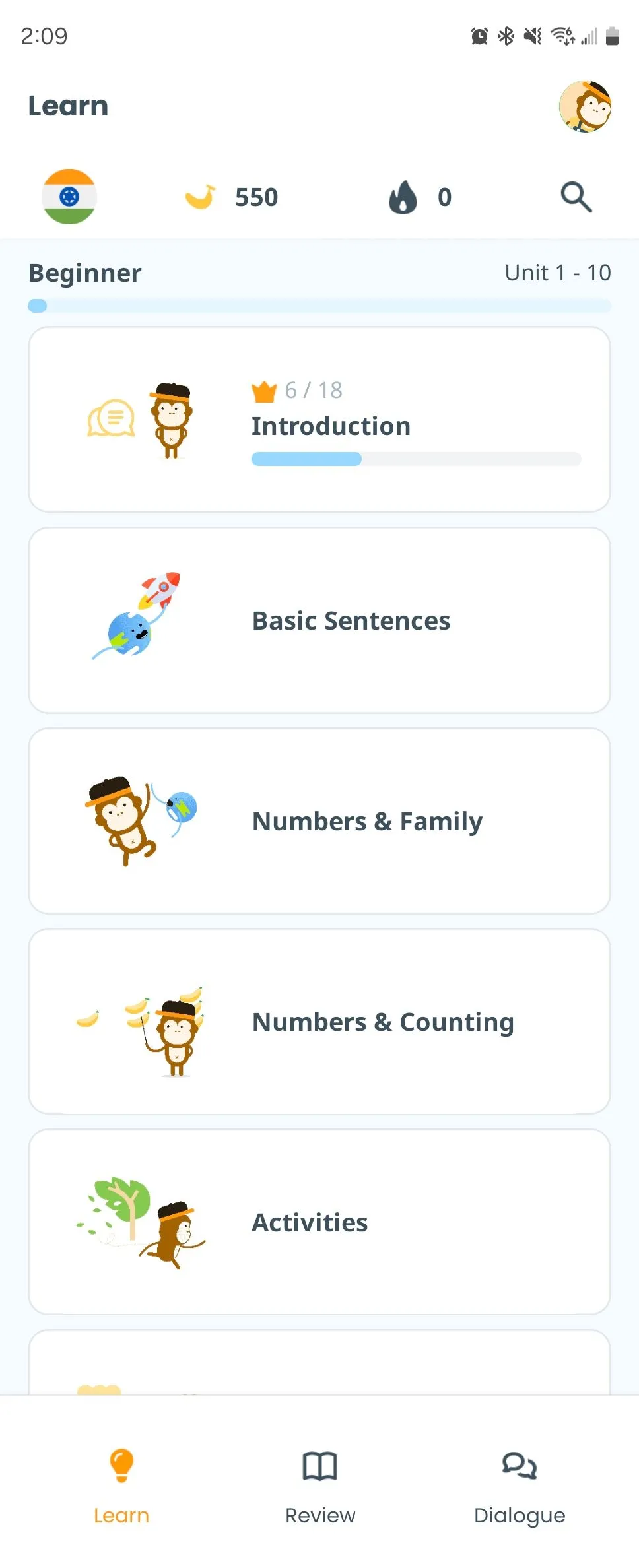 Các ngôn ngữ có sẵn để học trong ứng dụng Ling.