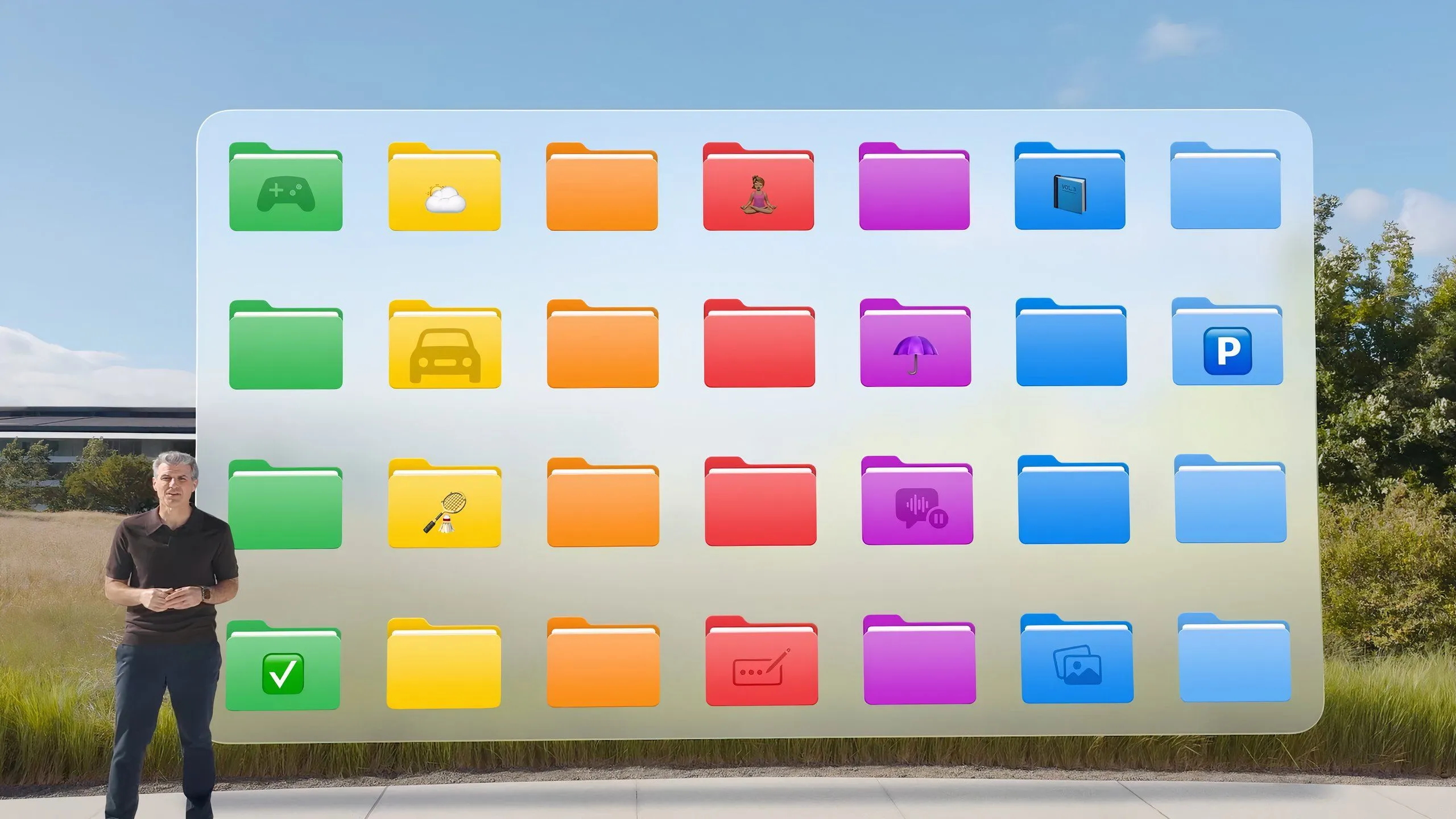Các thư mục được tô màu trên Dock của iPadOS 26, cho phép tùy chỉnh biểu tượng để dễ nhận diện