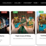 Các thử thách có sẵn trên trang web The Conqueror App, hiển thị đa dạng địa điểm thực và fantasy.