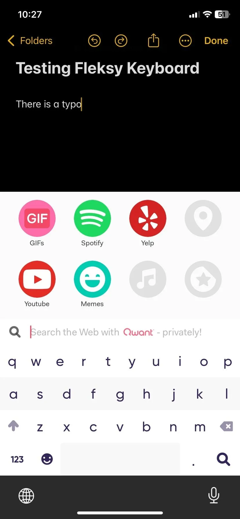 Các tiện ích mở rộng của bàn phím Fleksy bao gồm Spotify, YouTube và các ứng dụng khác