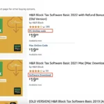Các tùy chọn giao hàng phần mềm trên Amazon như mã trực tuyến, tải xuống và đĩa CD-ROM được làm nổi bật