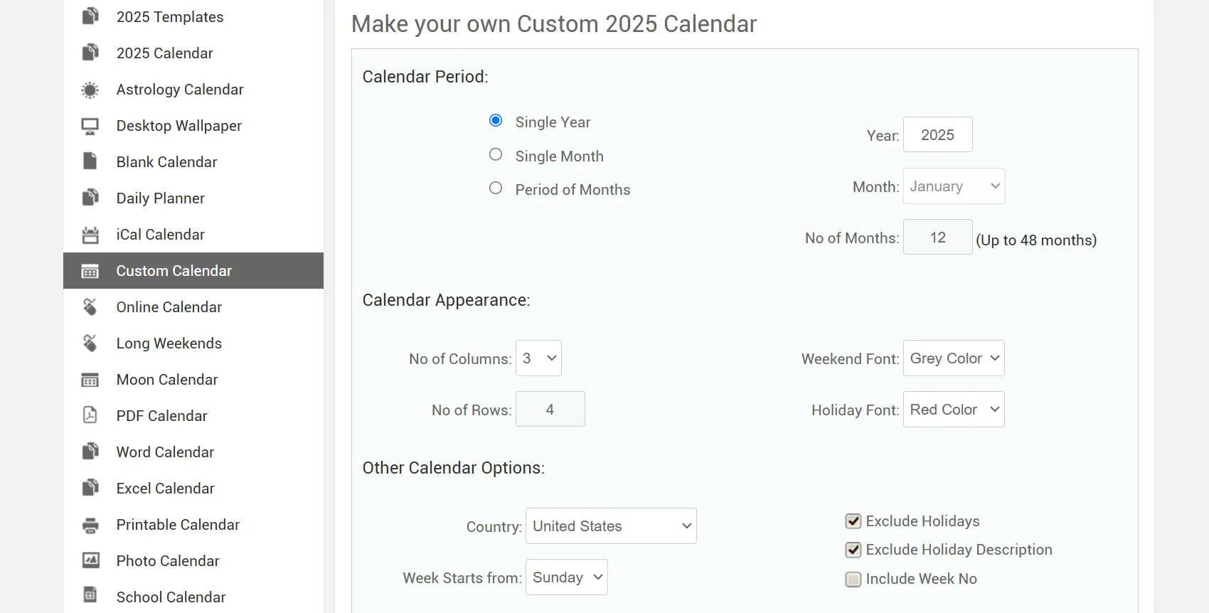 Các tùy chọn thiết kế mẫu lịch OneNote tùy chỉnh trên trang Calendarlabs
