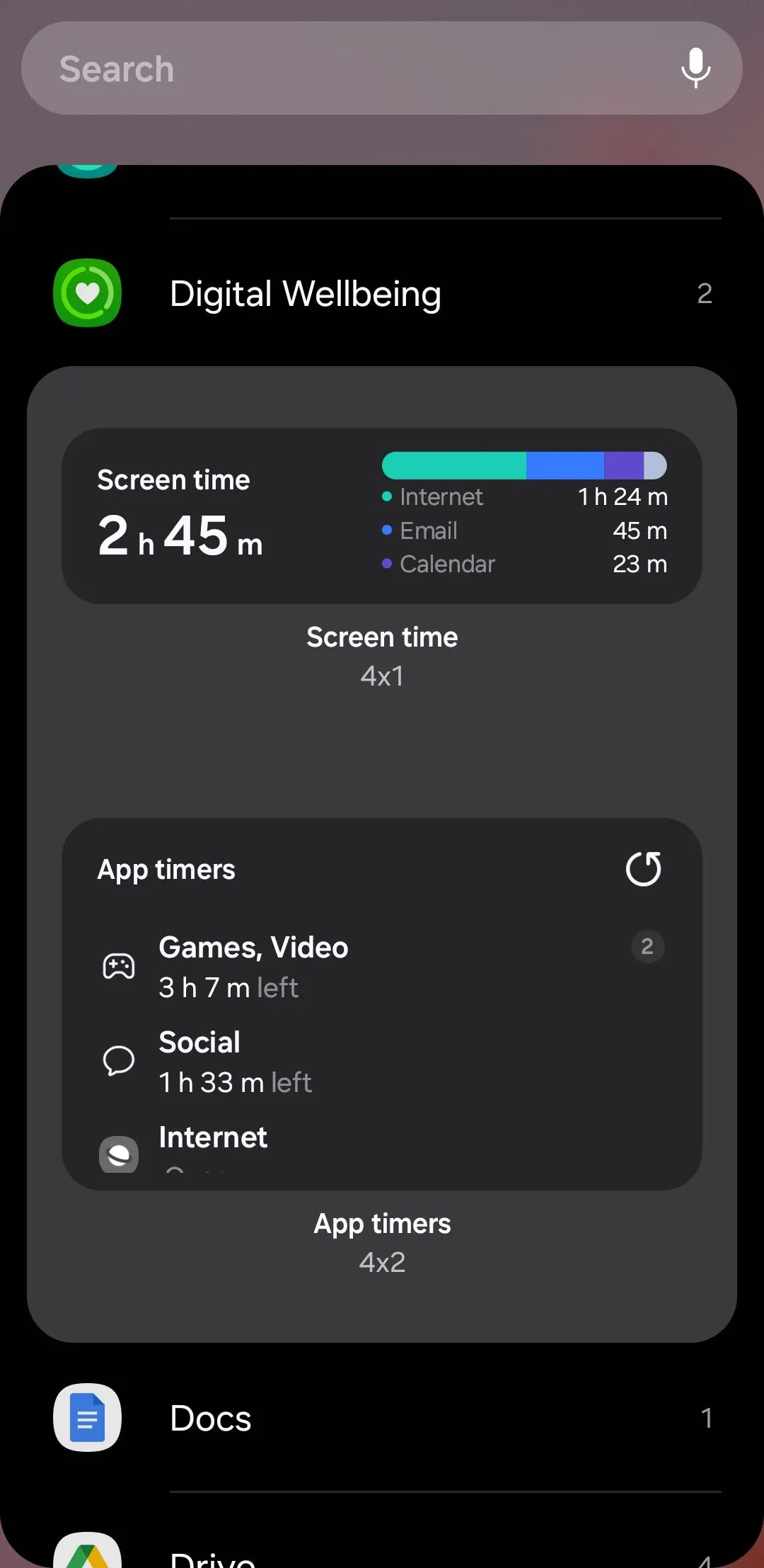 Các tùy chọn widget Digital Wellbeing trên Android hiển thị tổng thời gian sử dụng và các ứng dụng hàng đầu