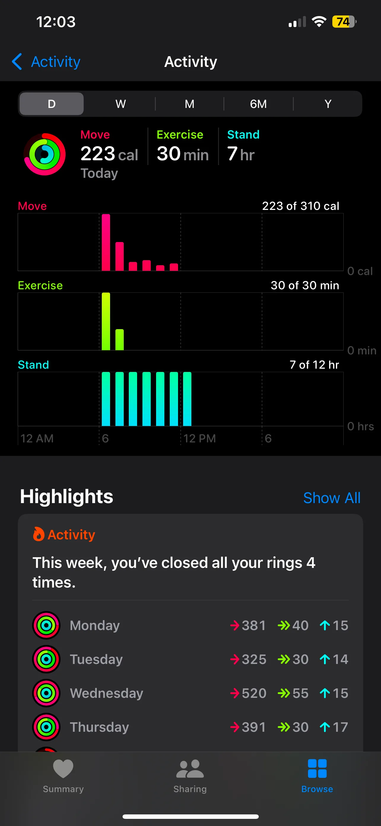 Các vòng hoạt động (Move, Exercise, Stand) trong ứng dụng Sức khỏe trên iPhone