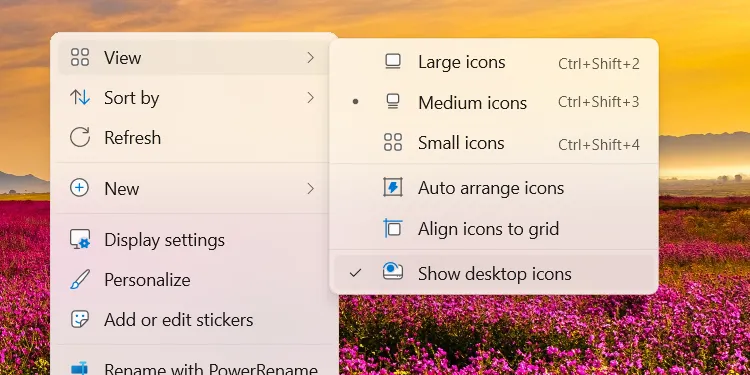 Cách ẩn hoặc hiện các biểu tượng trên màn hình desktop Windows 11 để giảm xao nhãng và gọn gàng hơn.