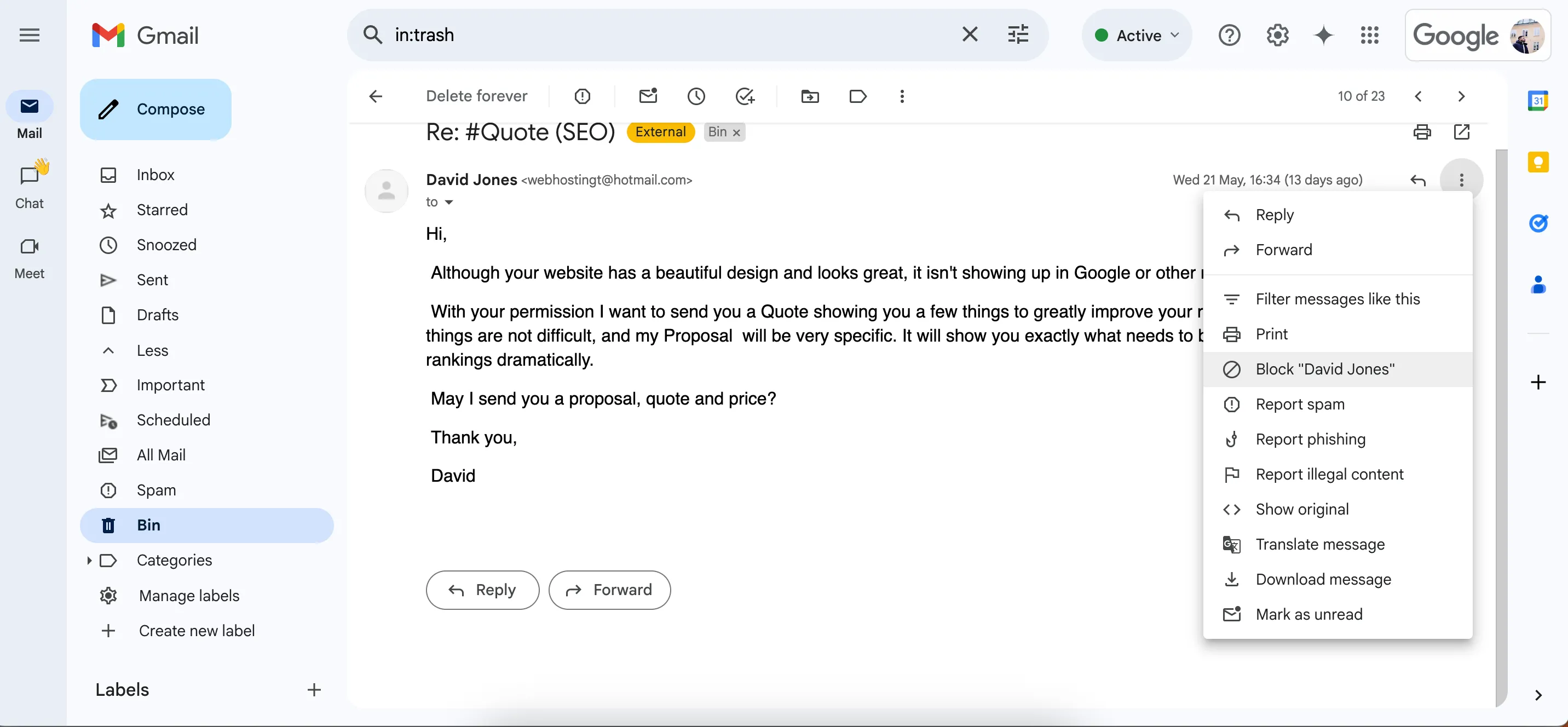 Cách chặn người gửi email không mong muốn trực tiếp trong ứng dụng Gmail
