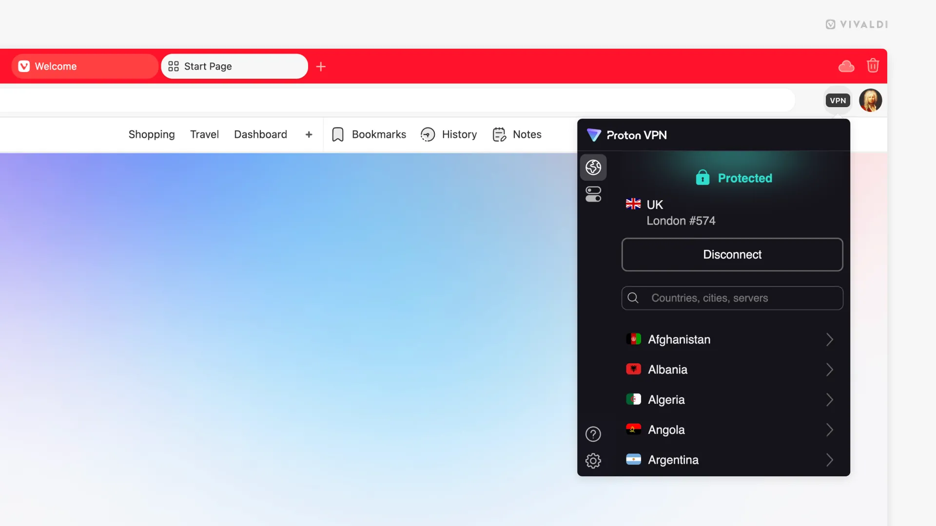 Cách kết nối Proton VPN được tích hợp sẵn trong trình duyệt Vivaldi