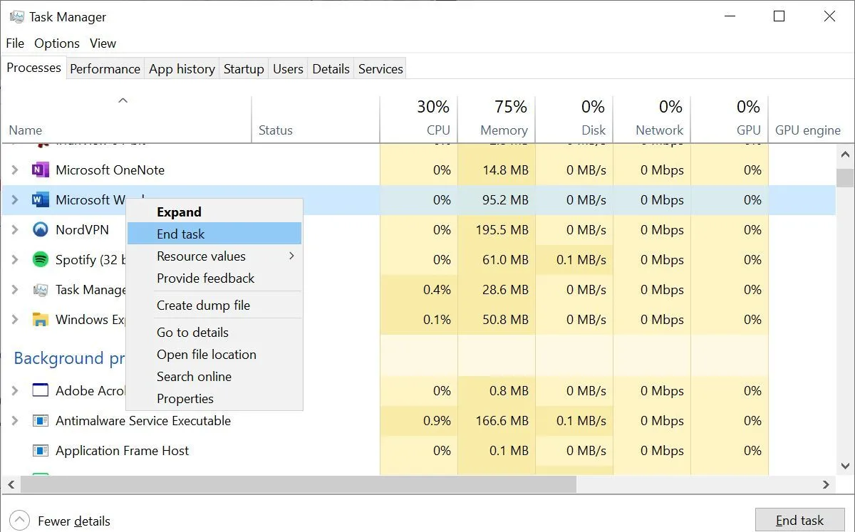 Cách kết thúc tác vụ trong Trình quản lý tác vụ Windows 10 để khắc phục lỗi file