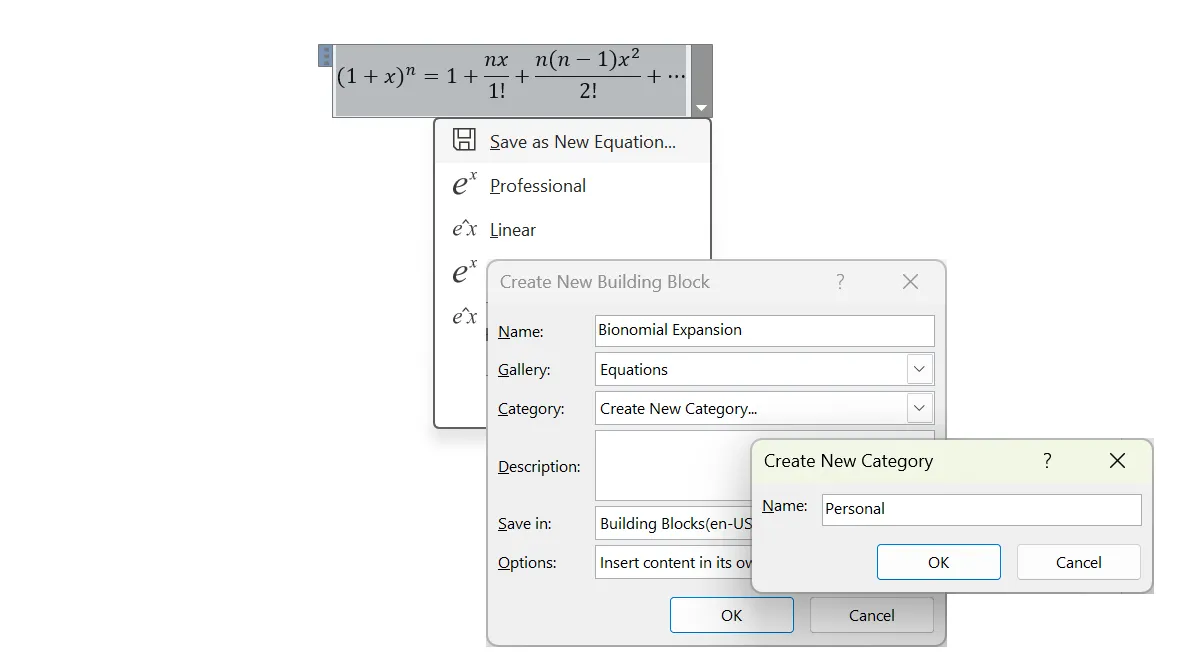Cách lưu một công thức toán học để tái sử dụng trong Microsoft Word