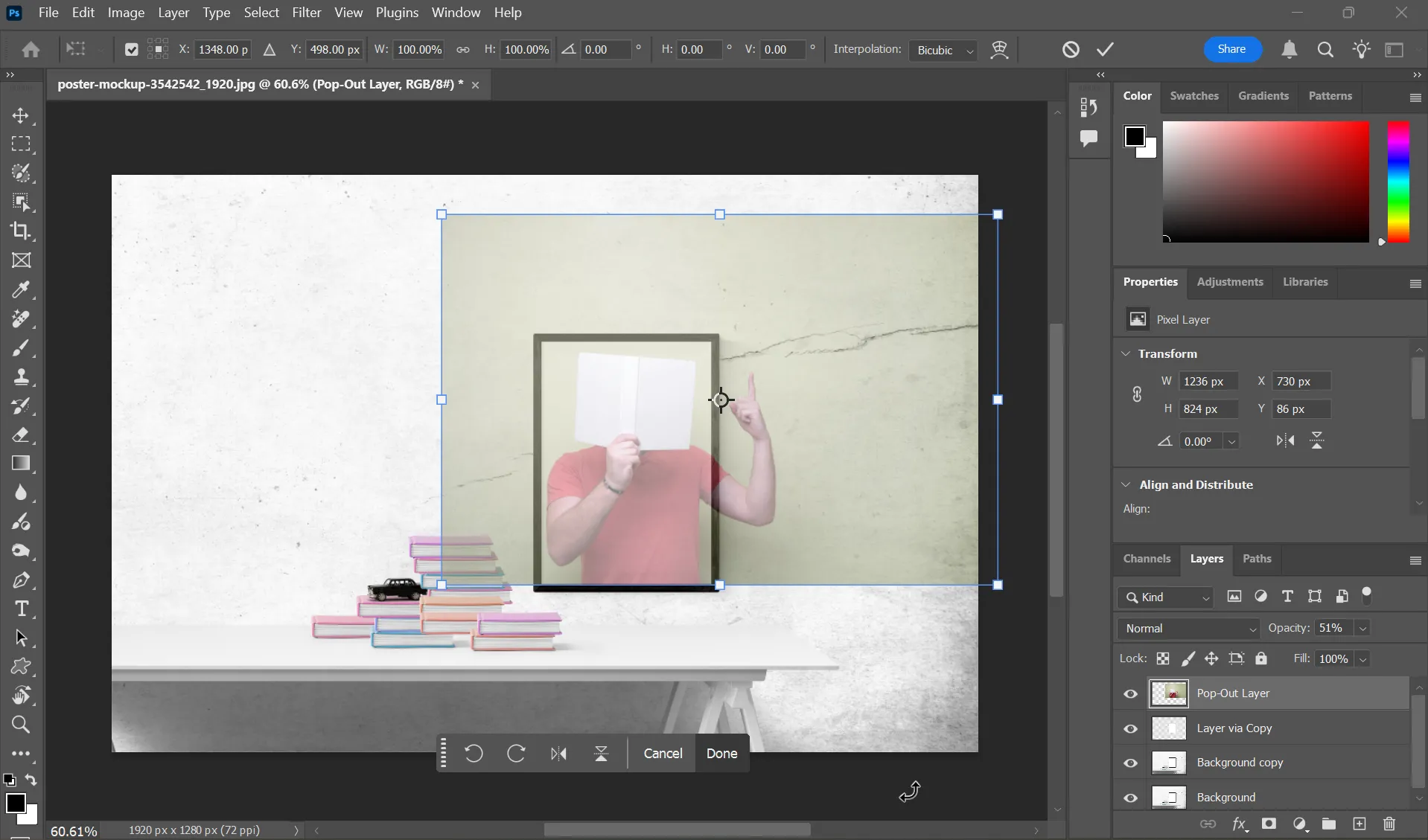 Cách sắp xếp và điều chỉnh vị trí ảnh chủ thể pop-out trong Photoshop