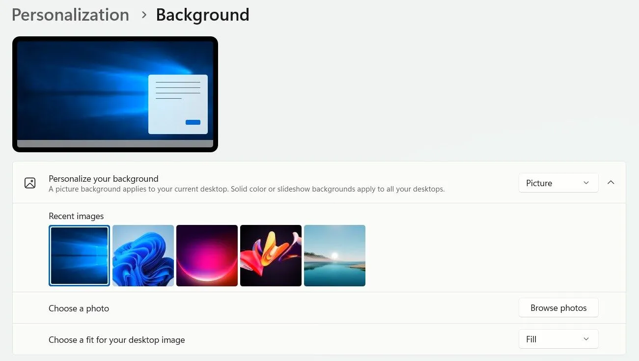 Cách thay đổi hình nền Windows 11 sang hình nền Windows 10