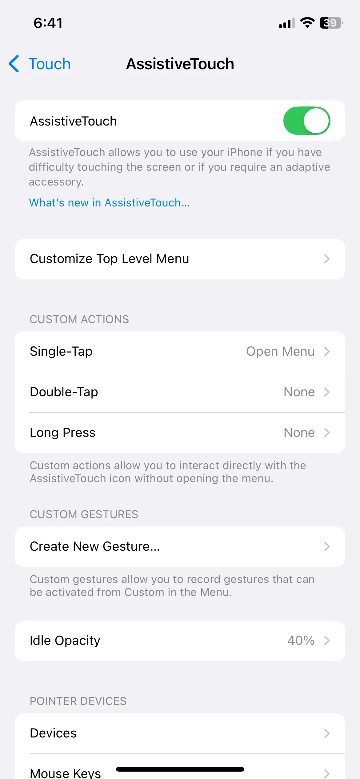 Cài đặt AssistiveTouch trong menu Trợ năng của iPhone
