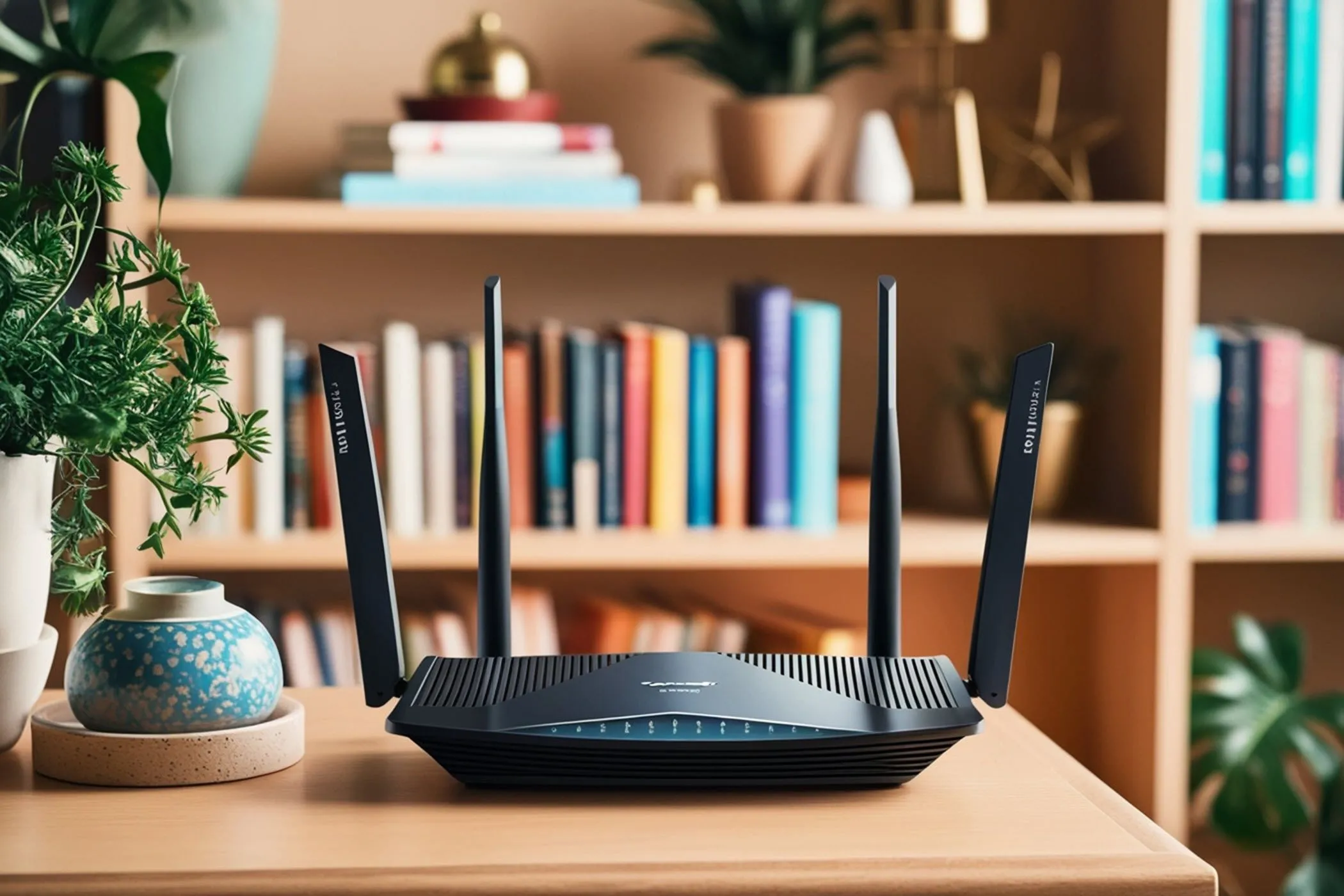 Cài đặt bảo mật tùy chỉnh cho router Wi-Fi với bốn ăng-ten để tăng cường an ninh mạng gia đình.