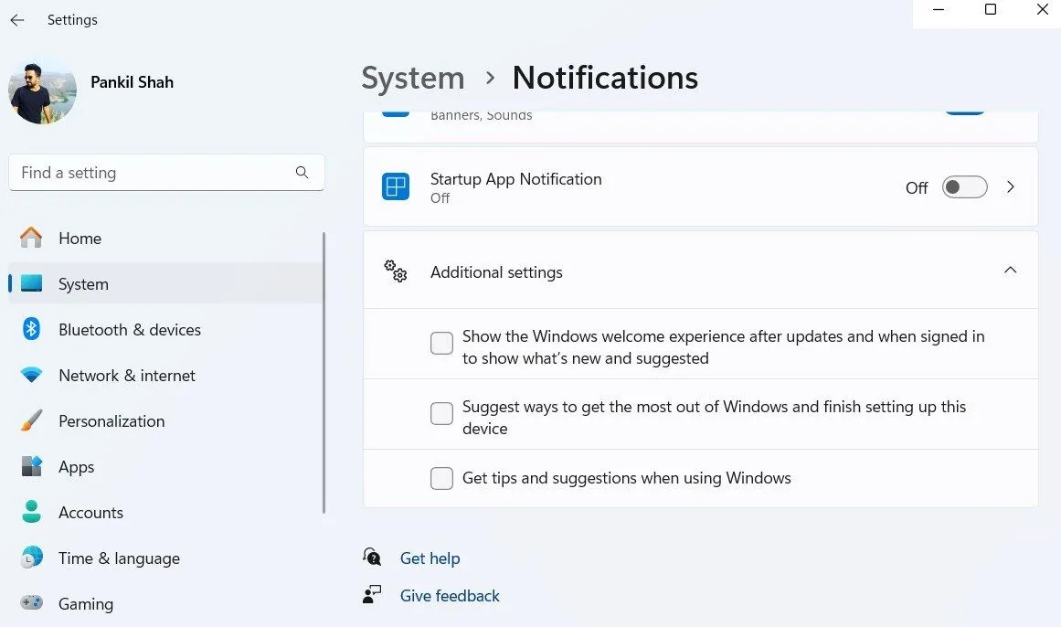Cài đặt cảnh báo mẹo và đề xuất Windows 11