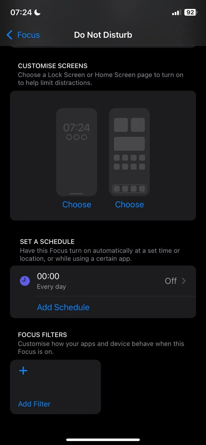 Cài đặt Chế độ Không làm phiền (Do Not Disturb) trên iPhone với tùy chọn Đặt lịch trình tự động tắt thông báo.