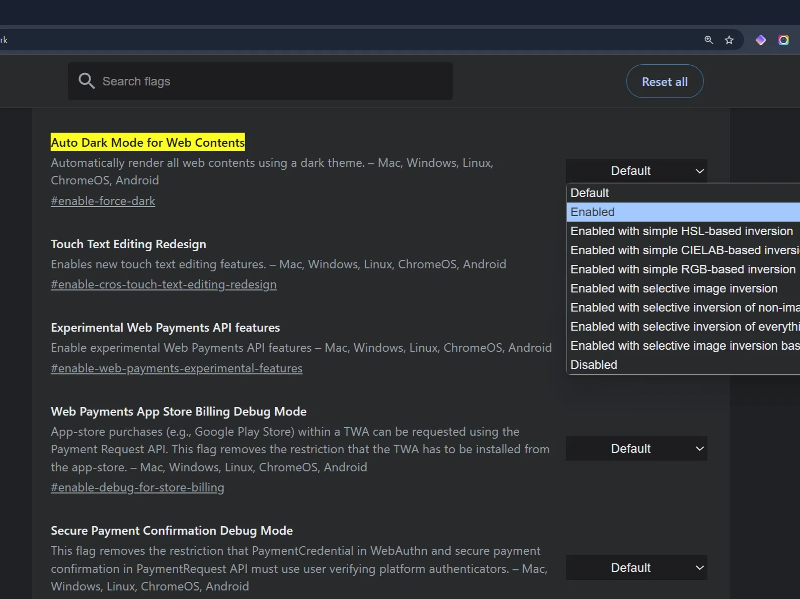 Cài đặt chế độ tối toàn diện (Auto Dark Mode for Web Contents) trong Chrome Flags