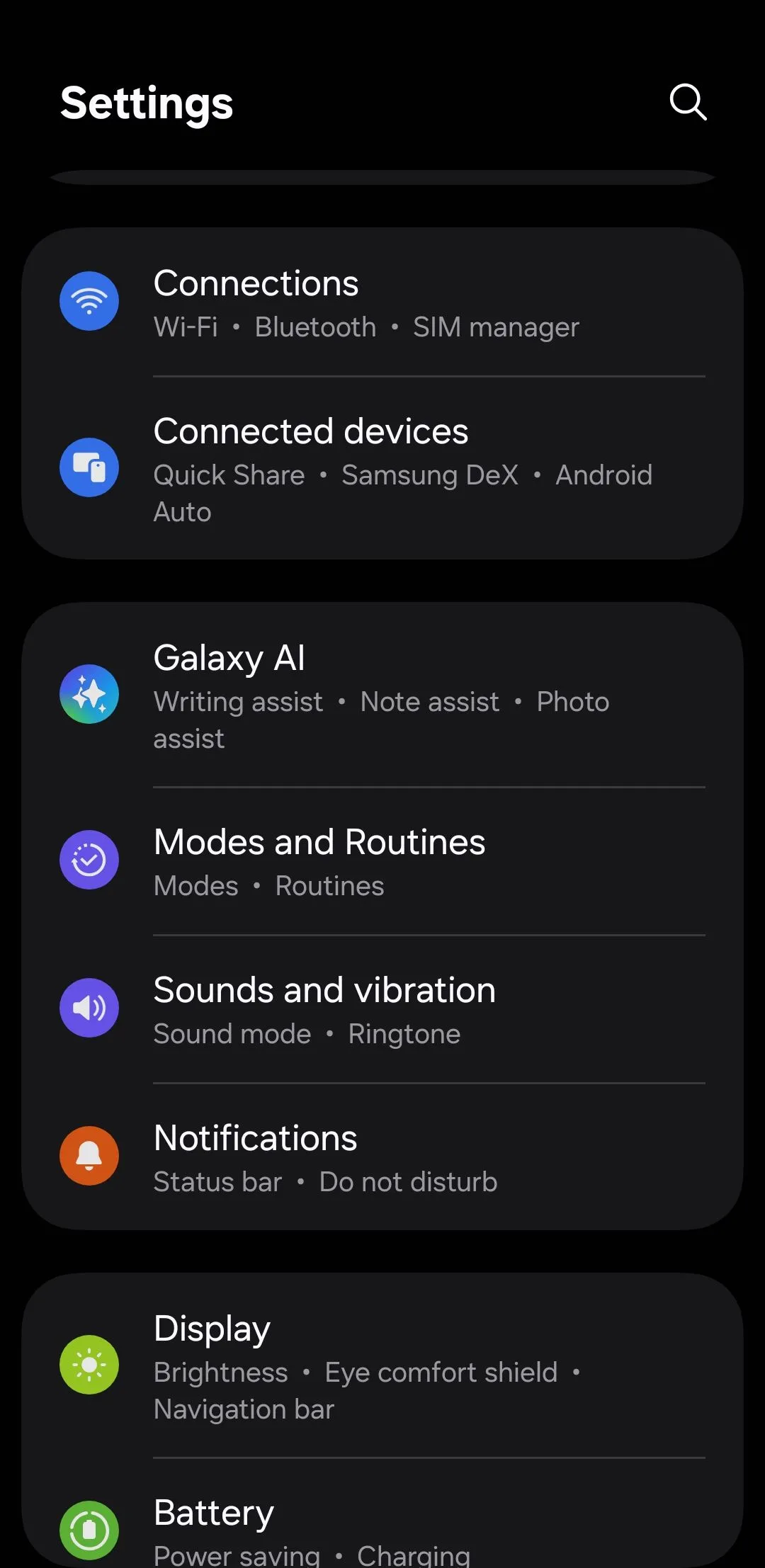 Cài đặt chính trên điện thoại Android