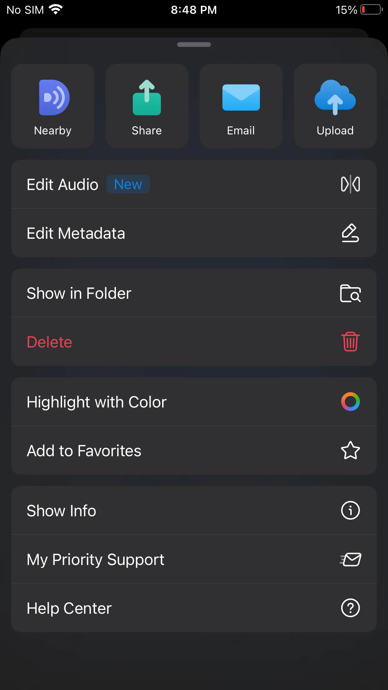 Cài đặt của trình phát âm thanh trong ứng dụng Documents trên iPhone