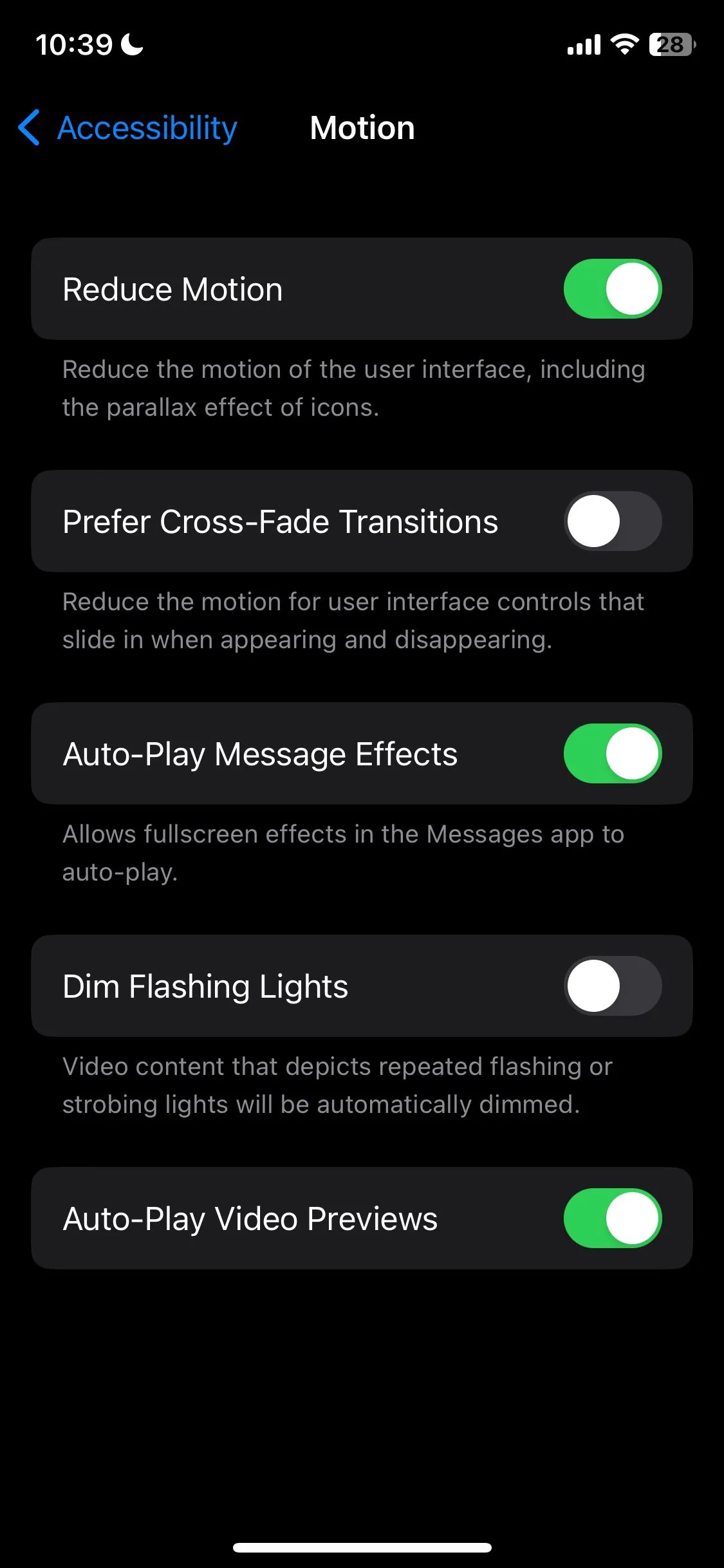 Cài đặt Giảm Chuyển động trong phần Thị giác của iOS