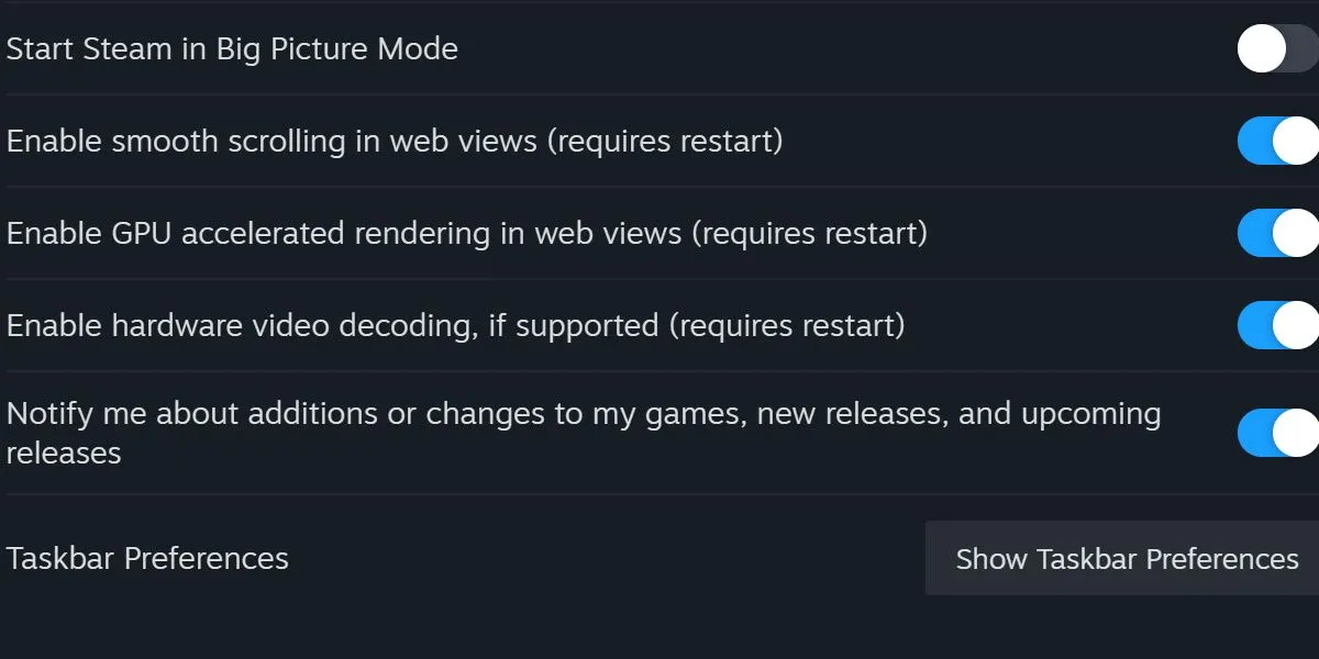 Cài đặt giao diện Steam để tắt tăng tốc GPU nhằm giảm tải RAM