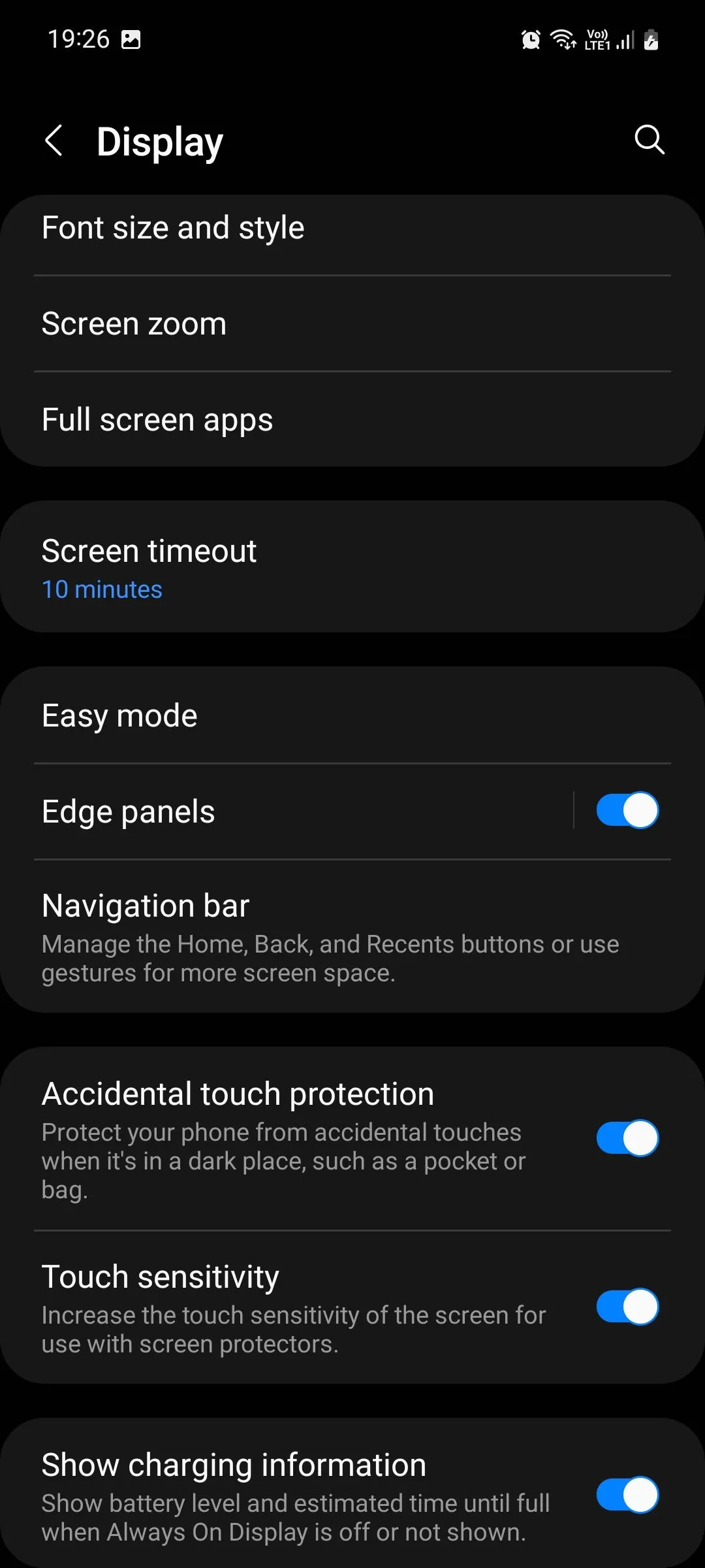 Cài đặt hiển thị màn hình trên Samsung Galaxy, nơi tìm Edge panels